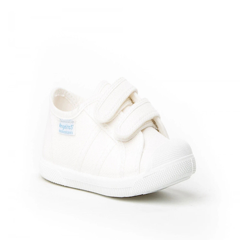 Made in Spain White Canvas EU25-EU30 Sneakers velcro closure non Slip Rubber